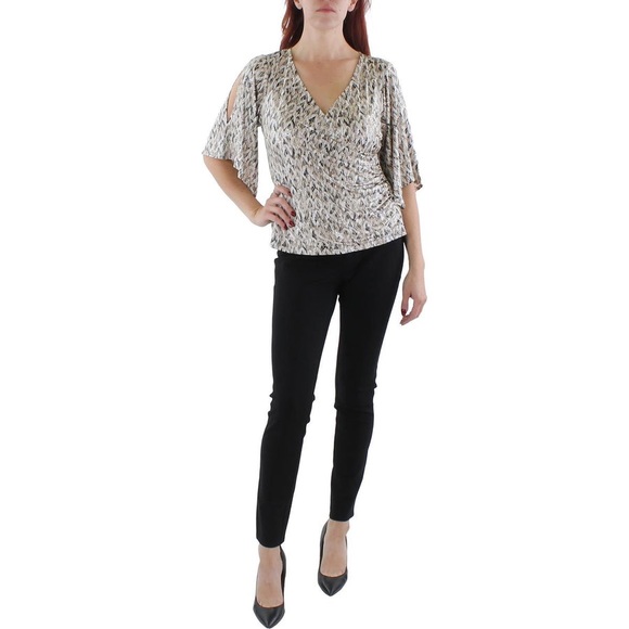 MSK V Neck Foil Knit Faux Wrap top size small - Picture 1 of 16